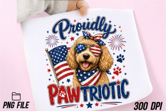 Download 4th of July Golden Doodle PNG, Patriotic - Golden Collection
