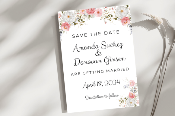 Download Pink and White Floral Save the Date Card - Card Collection